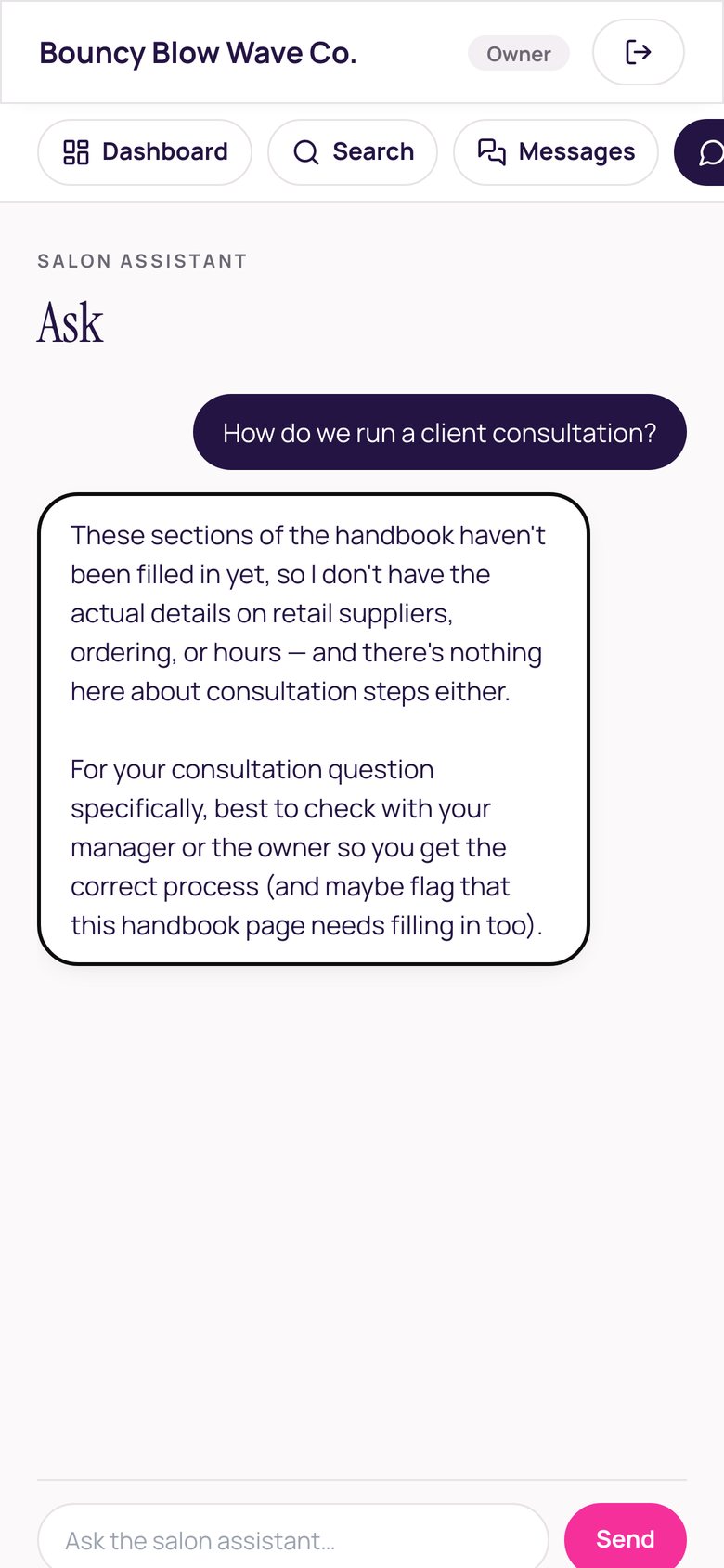 Salon HQ on iPhone — Ask answering a consultation question